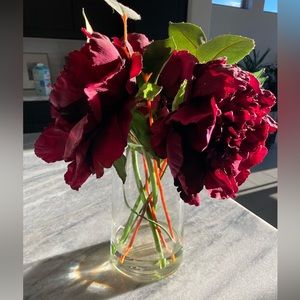 Faux Fuchsia Peonies in Glass Vase